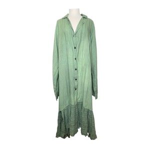Cynthia Abby Boho Oversized Long Lagenlook Dress Green XL Ruffle Hem